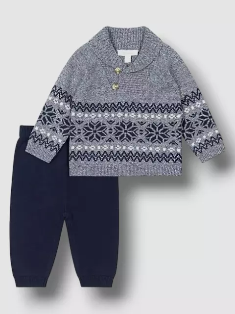 $78 Miniclasix Baby Boy's Blue Fair Isle Sweater Top & Pants Set Size 12M