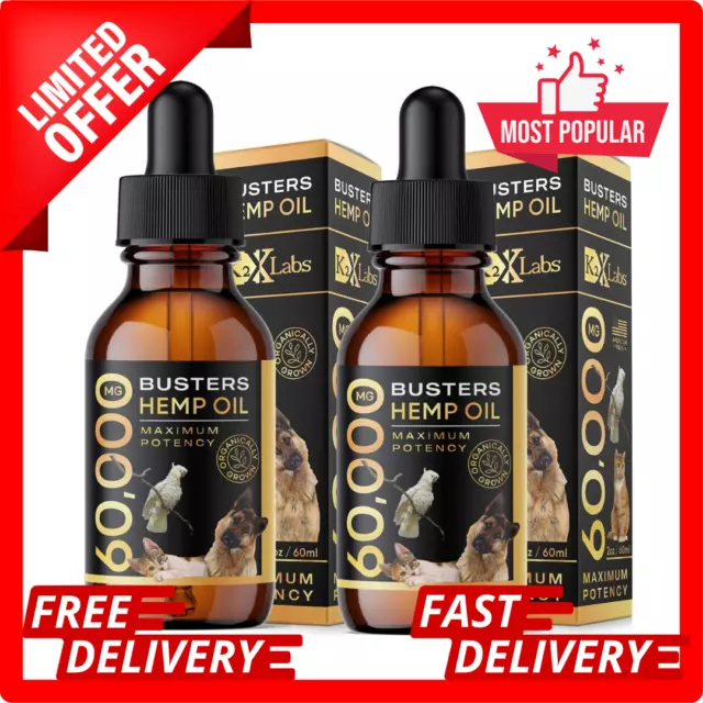 Buster's Organic Hemp Oil Large 60 Milliliters 2-Pack for Dogs&Cats Made in USA.