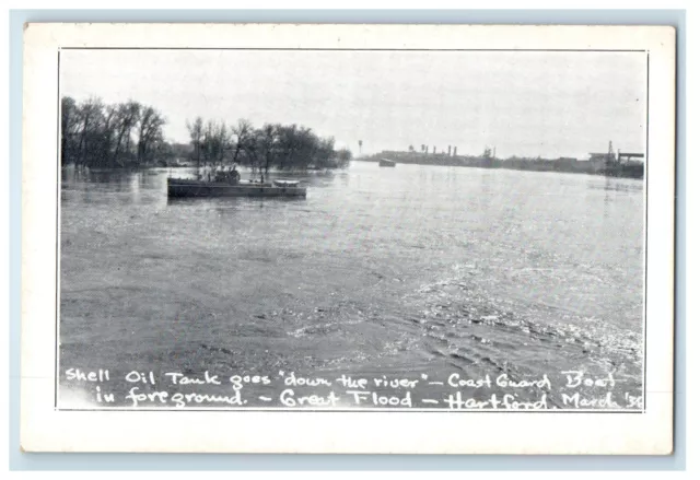 Shell Oil Tank Down River Coast Guard Great Flood Hartford CT Unposted Postcard