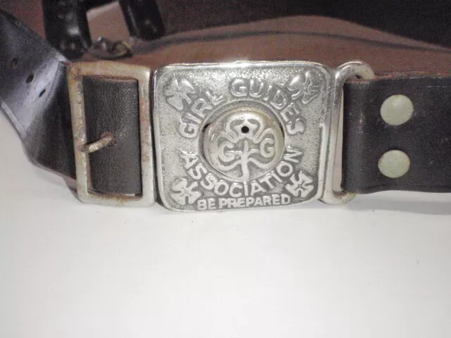 Vintage Girl Guides Leather Belt And Buckle