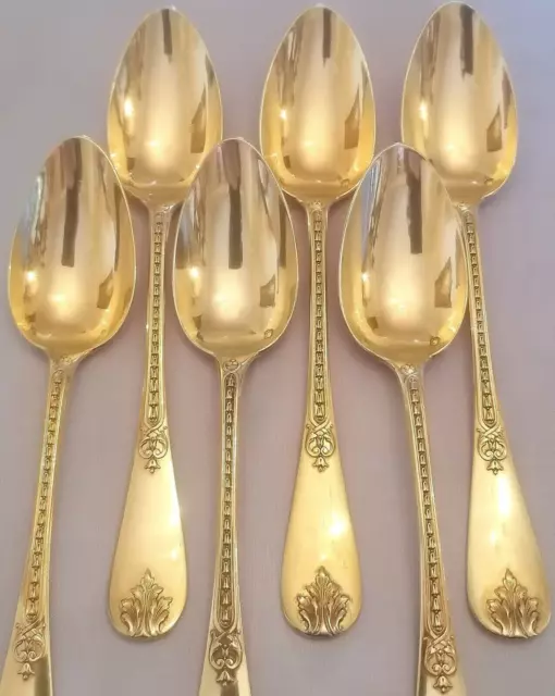 Antique 19th france 6 dessert spoons   STERLING SILVER  * * * gilded * * *