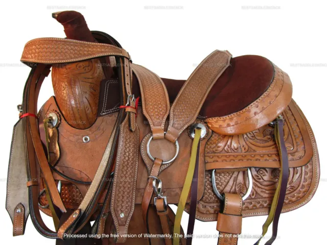 Gaited Western Saddle Horse Pleasure Tooled Leather Trail Tack Set 15 16 17 18