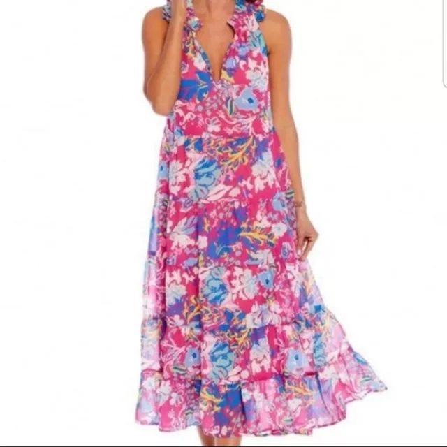 Mud Pie PINK Indy FLORAL  MAXI DRESS Women’s Size Medium Spring Summer Dress