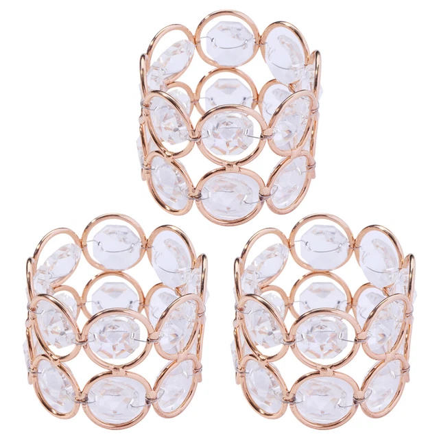3 piezas Soporte para servilletas de aleación pedrería Anillo para servilletas Decoración de cristal Metal