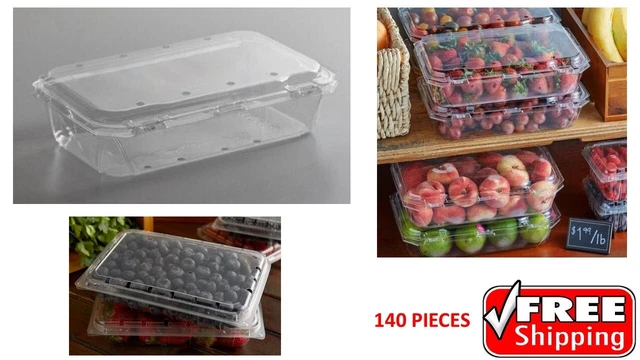 Produce Packaging 3 lb. Clear Vented Clamshell Produce Berry Container 140 PCS