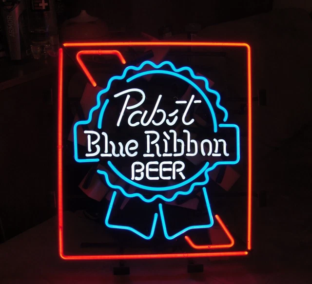 PABST BLUE RIBBON BEER LIGHTED NEON SIGN BAR MANCAVE 21x24 NEW IN BOX OLD STOCK