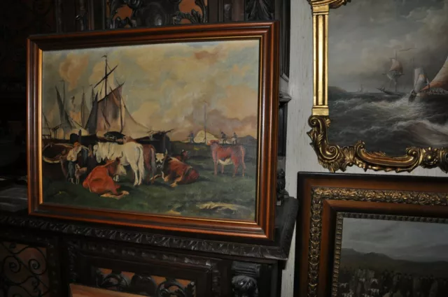 Wonderful Large  19th Century Genre Allegorical Land/seascape  Painting