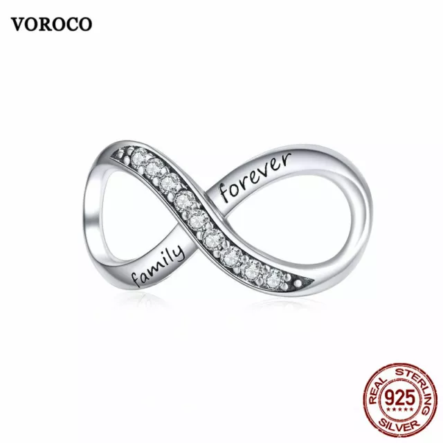 VOROCO Vintage 925 Sterling silver Zircon Infinity Love Charm fit snake bracelet