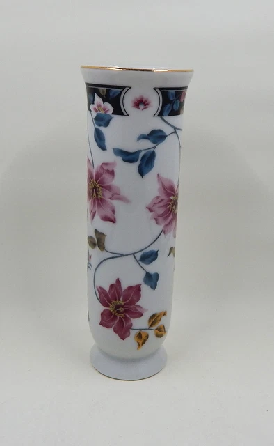 Otagiri Supreme Porcelain Bud Vase Floral Pink Blue Gold Accent Japan