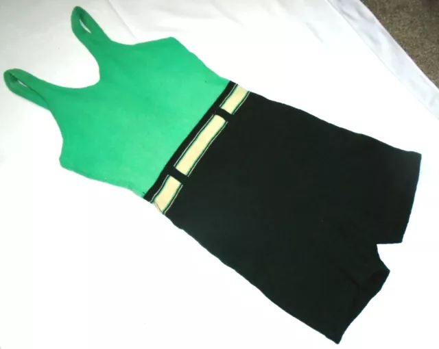 Old Vintage Green Wool/Woollen Bathing Costume/Swimsuit