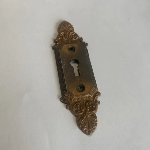 Antique Victorian Art Deco Solid Brass Keyhole Plate Escutcheon