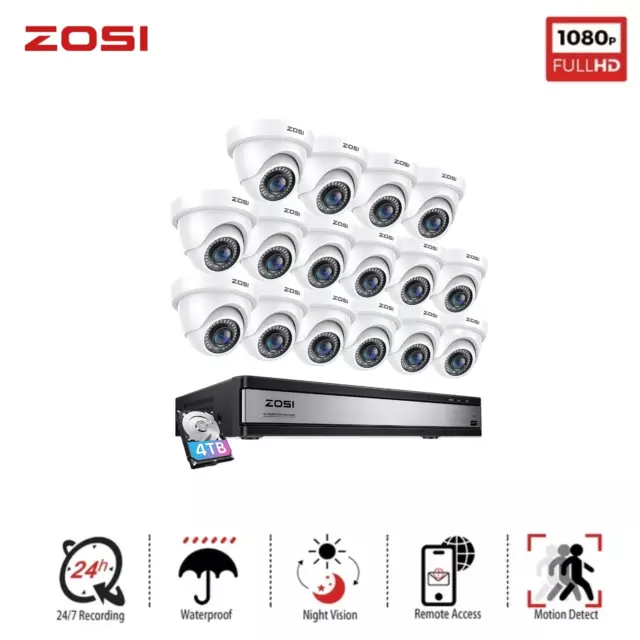 ZOSI 16CH 1080P DVR Security Home Camera System CCTV Outdoor with 4TB Hard Drive