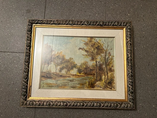 Quadro originale Sergio Tottolo- Fiume tra i campi- 24x33cm- con expertise