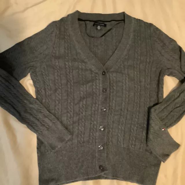 Tommy Hilfiger Ladies  cable knit button front cardigan sweater Size Small, Gray