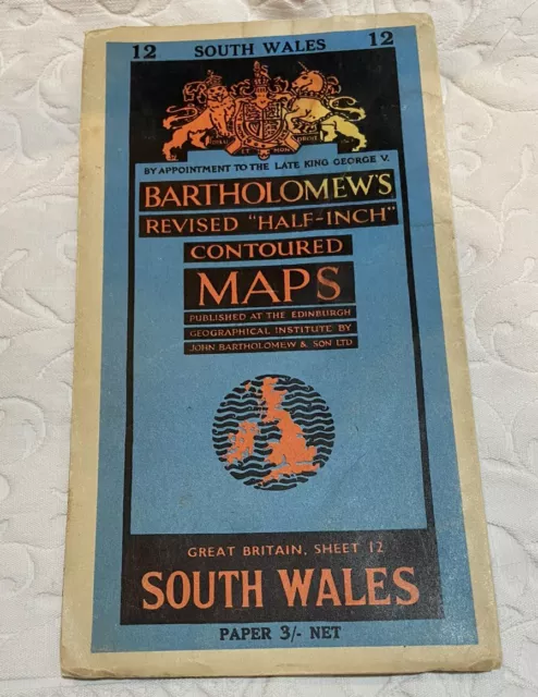 Vintage Bartholomew’s Half-Inch Contoured Map- South Wales