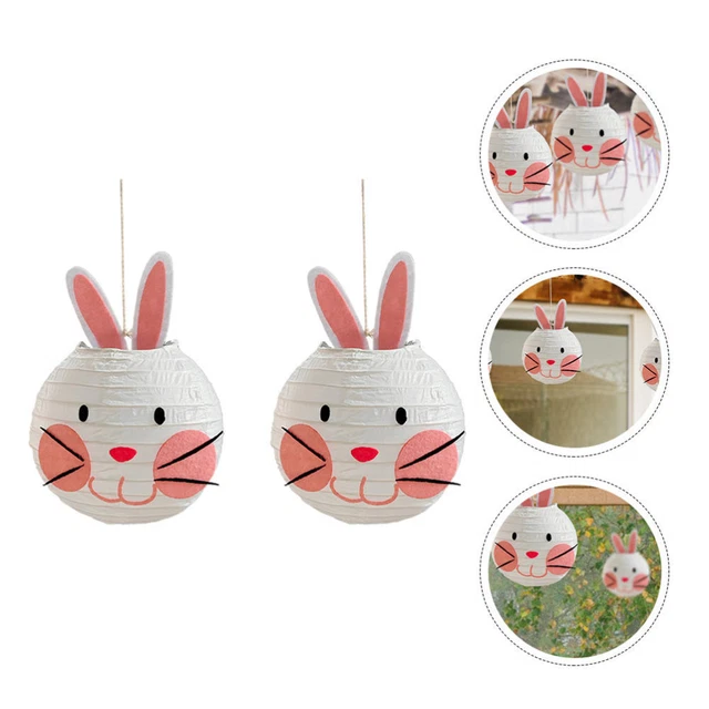 2 Pcs Rabbit Lantern Paper Hanging Props Bunny Party Decorations