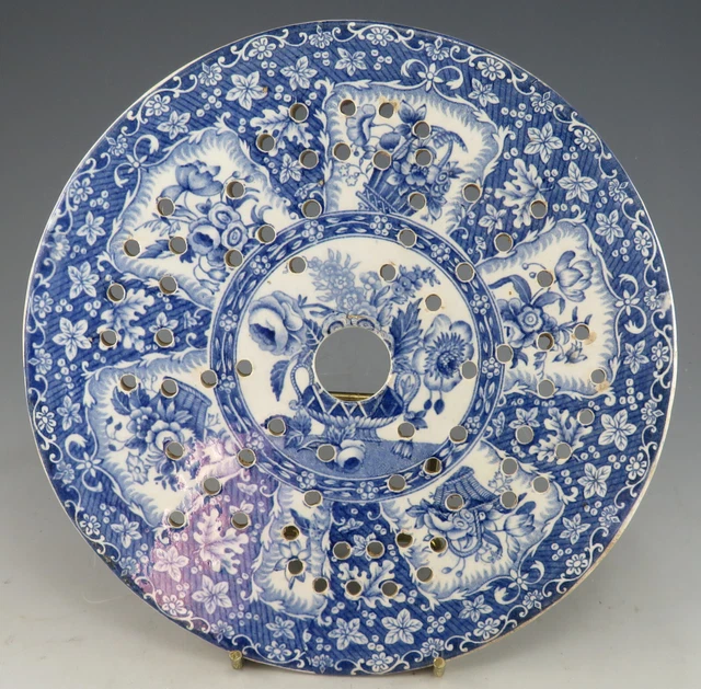 ANTIQUE POTTERY PEARLWARE Blue Transfer Spode C & G Filigree 7" Drainer ...