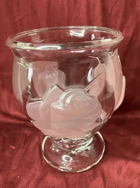 Vtg Teleflora Art France Pink Rose Heavy Crystal Vase
