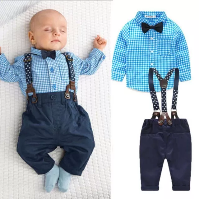 Newborn Kid Baby Boy Wedding Outfits Suspender Formal Suit Gentleman Clothes Set