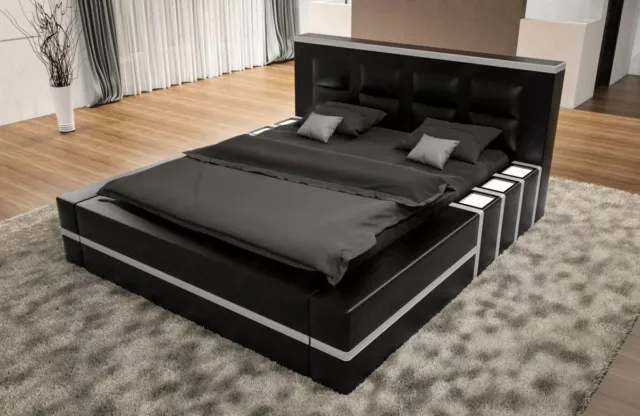 Dual Waterbed Complete Set Black Lighting Complete Bed Asti Faux Leather