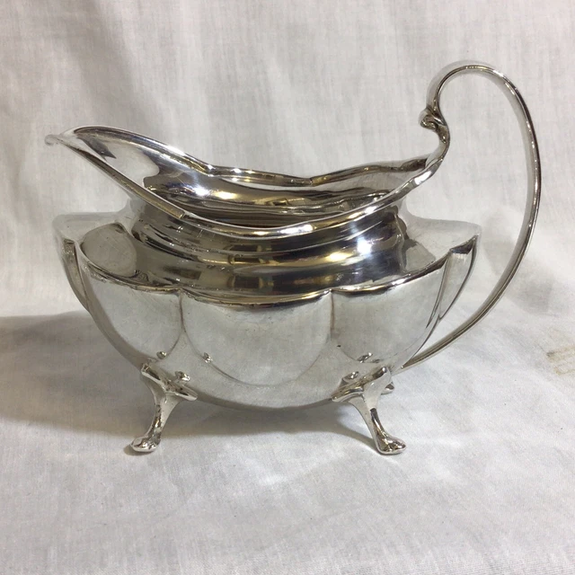 Solid Silver Scalloped Shaped Cream Jug Stands on Four Legs Marks Rubbed 116.08g
