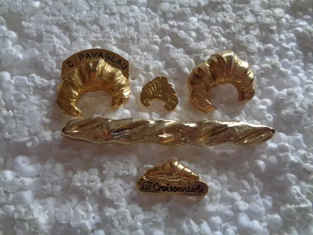 Job lot of 5 Bread shaped French bread Croissant etc metal lapel pins
