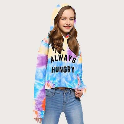 Kids Teen Girls Tie-Dye Crop Tops Hoodies Long Sleeve Pullover Sweatshirts Tops