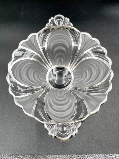 Rare Vintage Cambridge Caprice Pedestal Bowl With Silver Overlay Frosted/clear