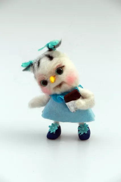 Owl Doll “Kitty” Chocolate OOAK Handmade Needle Felting Art Fantasy Creation