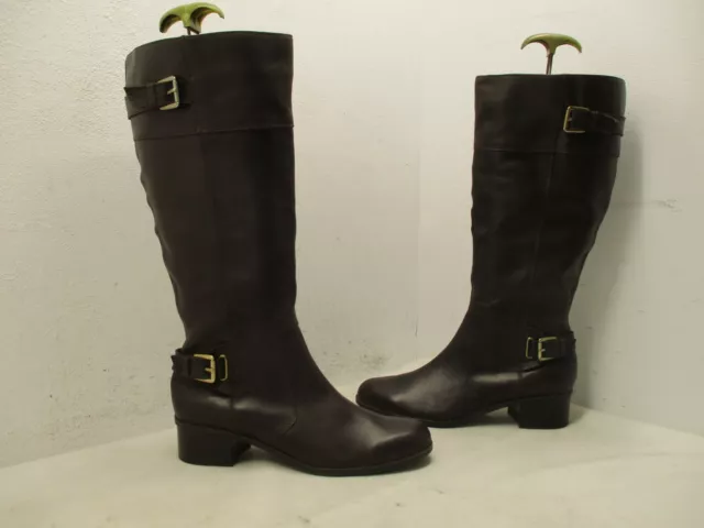 Bandolino Castin-W Brown Leather Wide Calf Zip Knee High Boots Womens Size 9.5 M