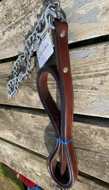 Congress leather US made brown leather horse show lead w/stud chain