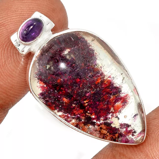 12g Treated Pink Ghost Phantom, Lodolite & Amethyst 925 Silver Pendant CP21850