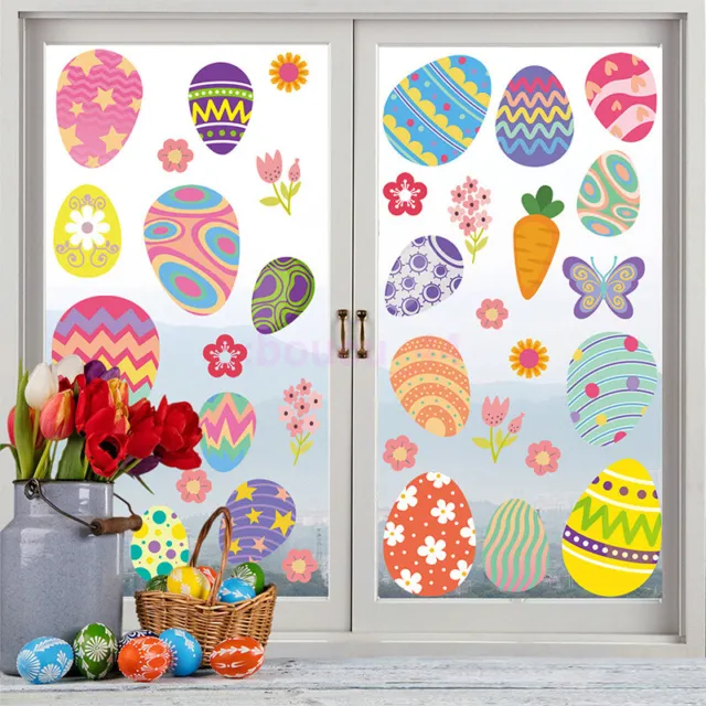 2023 1Set is 2Sheets Easter Colored Egg Rabbit Window Self-Adhesive Stickers NEW