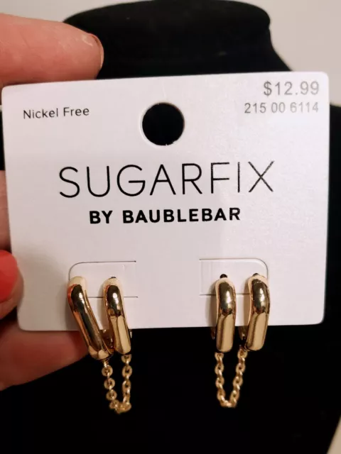 SUGARFIX by BaubleBar Luxe Link Chain Hoop Gold-Tone Earrings NWT Double Pierced