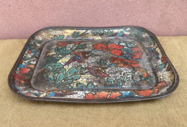 Antique Vintage 30's Small Tray England Tin Art Deco Biscuit Jewellery Box