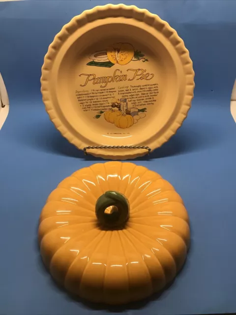 Vintage Pumpkin Pie Recipe Dish Ceramic Fall Baking Pie Plate With Lid 11”día