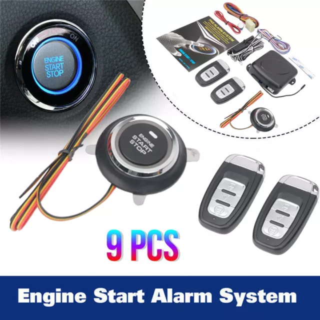 9Pcs Car Keyless Entry Engine Start Alarm System Push Button Remote Starter Stop