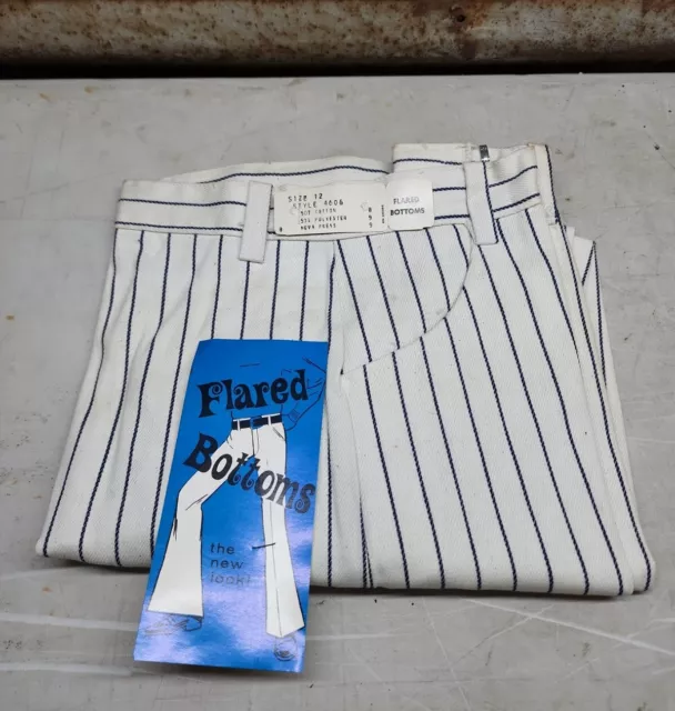 Vintage 70s Neva-Press Flared Bottoms White/Striped Children Kids Pants SIZE 12