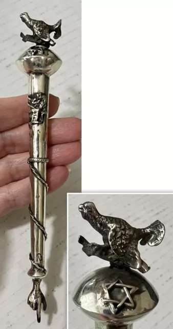 Antique 1894 Imperial Russia 84 Silver Torah Pointer Yad Judaica 6-1/2”, 21.6g