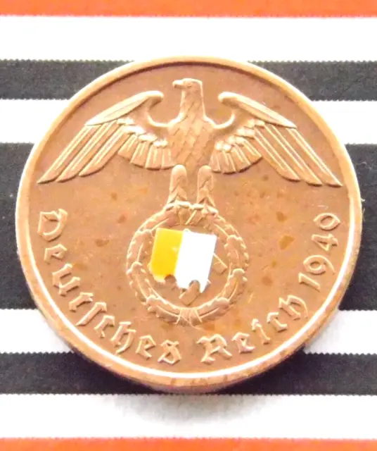GERMAN Coin 1940 A 2 REICHSPFENNIG SWASTIKA COPPER 3RD REICH WW2 +RARE+ Pfennig