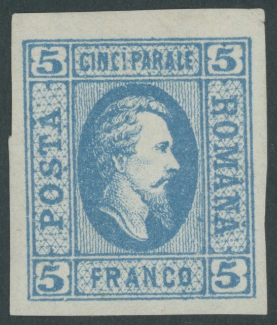 RUMÄNIEN 1865, 5 Par. blau, senkrecht gestreiftes Papier, Falzrest, Pracht, Mi.