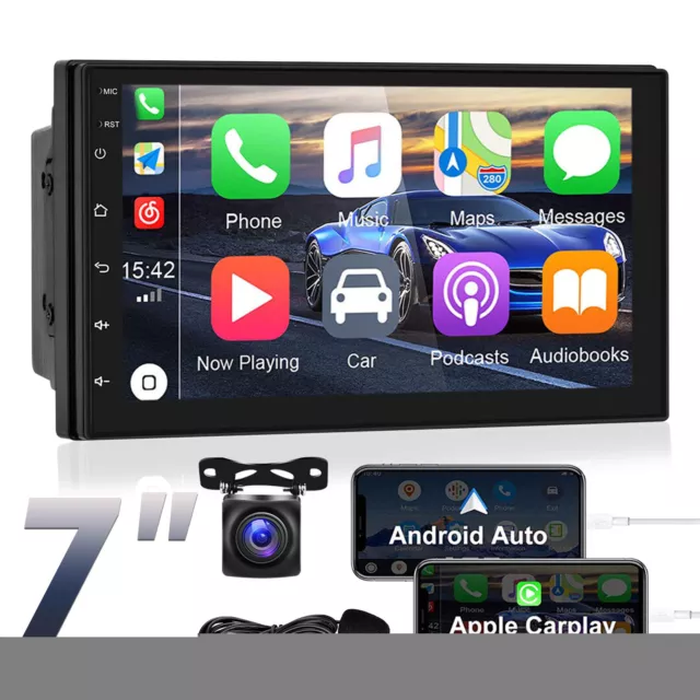 7" Double Din Car Stereo with Apple Carplay & Android Auto Play MP5 Radio+Camera