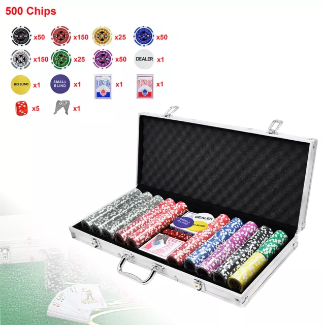 500 Poker Set Laser Pokerkoffer Pokerset Pokerchips Alu Koffer Party Silber TOP