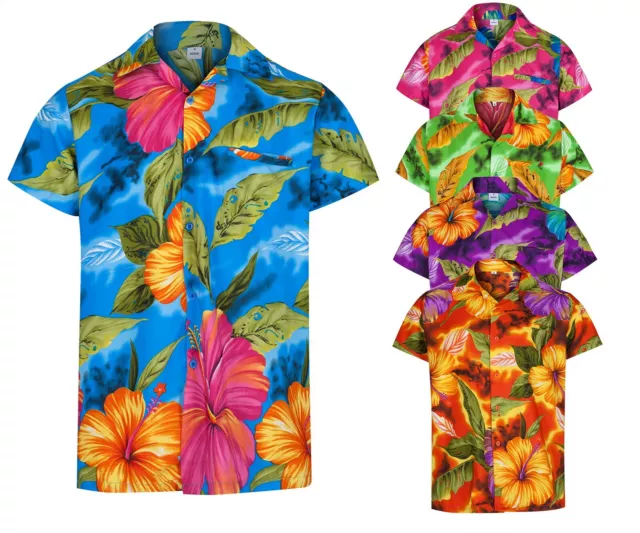 Mens Hawaiian Shirt Hibiscus Floral Stag Beach Holiday Summer Fancy Dress S -2Xl