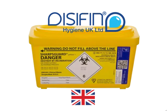 1 Litre - Sharpsguard yellow 1 - Needle Box, Medical Waste Tub Container