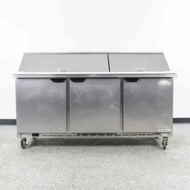 Refurbished 72” Beverage-Air SPE72HC-30M 3-Door Refrigerated Sandwich Prep Table