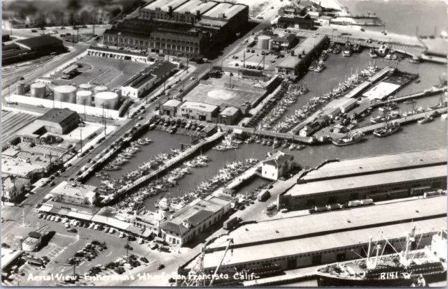 RPPC Aerial, Fisherman's Wharf, San Francisco California - 1940s Photo Postcard