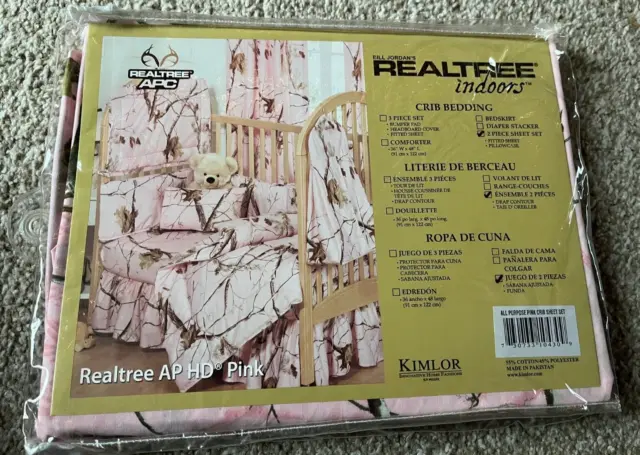 Realtree Indoors Crib Bedding  2 Pc Sheet Set Pink Camo Sheet & PillowCase NIP