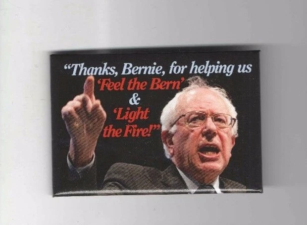 2016 pin THANKS to BERNIE SANDERS pinback FEEL the BERN & LIGHT the FIRE button