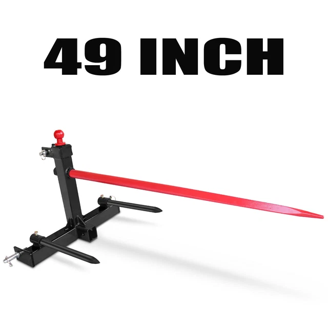 49'' Hay Bale Spear 3 Point Quick Loader Attach Steer Skid Tractor Attachment US